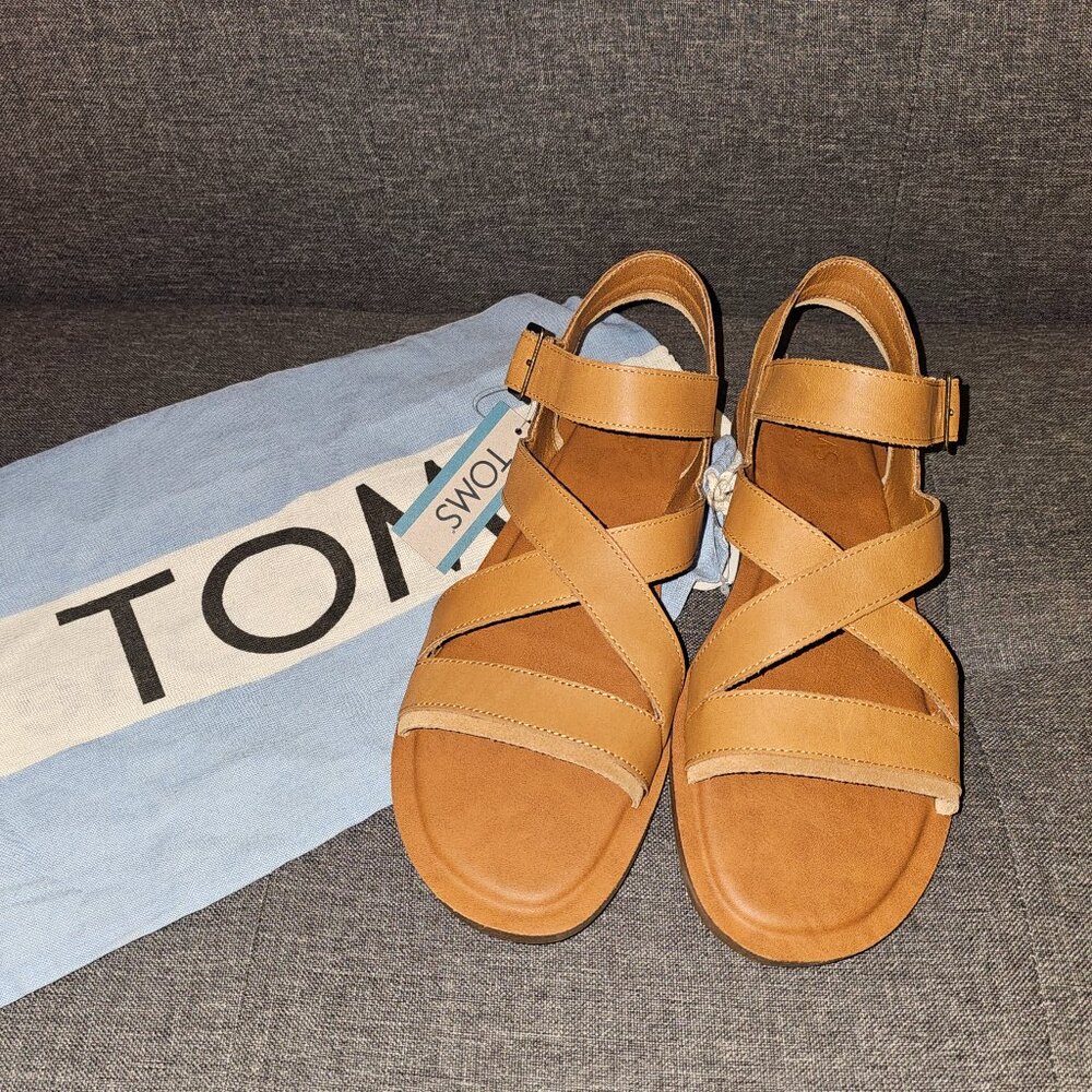 TOMS Solana Leather Sandals Tan | Women’s 9.5 | New With Tags